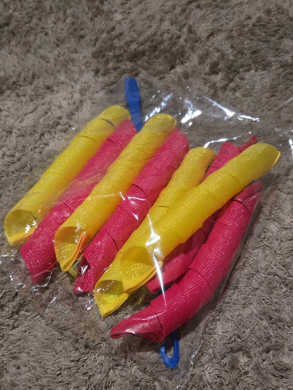 Unbranded Yellow & Pink Heatless Hair Curlers - Pack of 8